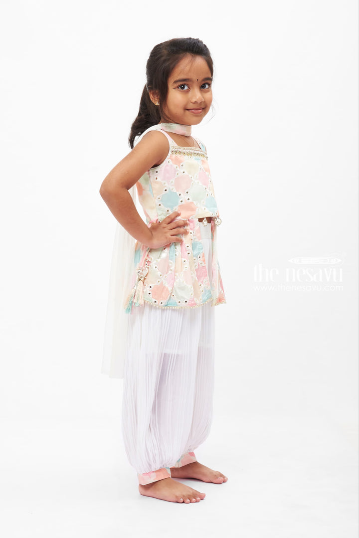 The Nesavu Girls Sharara / Plazo Set Pastel Embellished Kurti with Pants and Dupatta Set Nesavu Pastel Kurti and Pants Set for Girls with Dupatta | The Nesavu