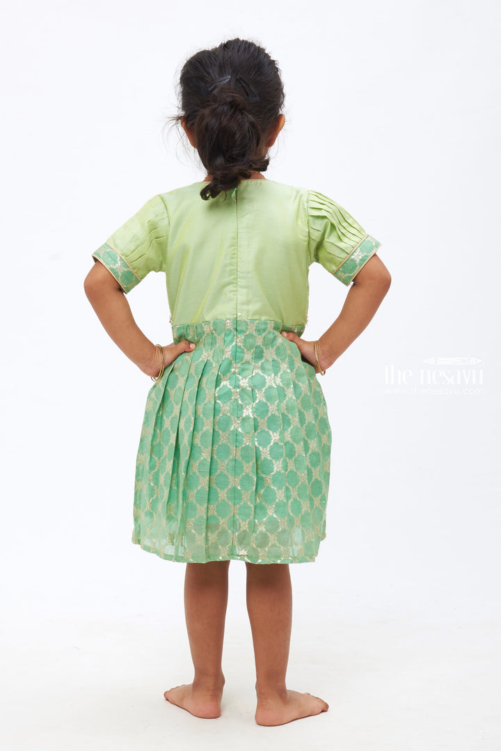 The Nesavu Silk Frock Pastel Green Elegance Dress with Stone & Bead Embellished Silk Frock for Girls Nesavu Luxury Silk Frock for Toddlers | Kids Elegant Party Attire | The Nesavu