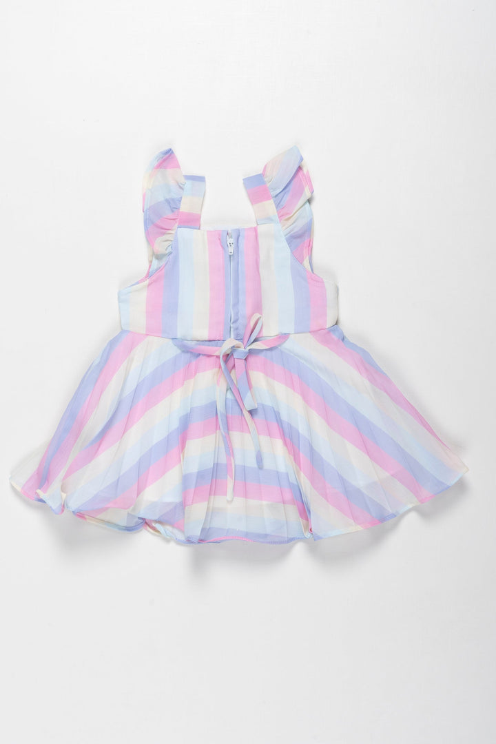 The Nesavu Baby Fancy Frock Pastel Paradise Stripe Infant Dress with Dainty Bow - Chic Summer Baby Wear Nesavu Chic Striped Baby Sundress with Bow Accent | Cool Infant Summer Fashion | The Nesavu