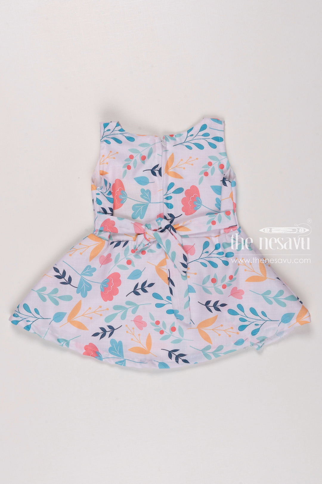 The Nesavu Baby Fancy Frock Pastel Petals Sleeveless Dress with Striped Bow Accent for Girls Nesavu Girls Pastel Floral Sleeveless Dress | Spring and Summer Fashion | The Nesavu