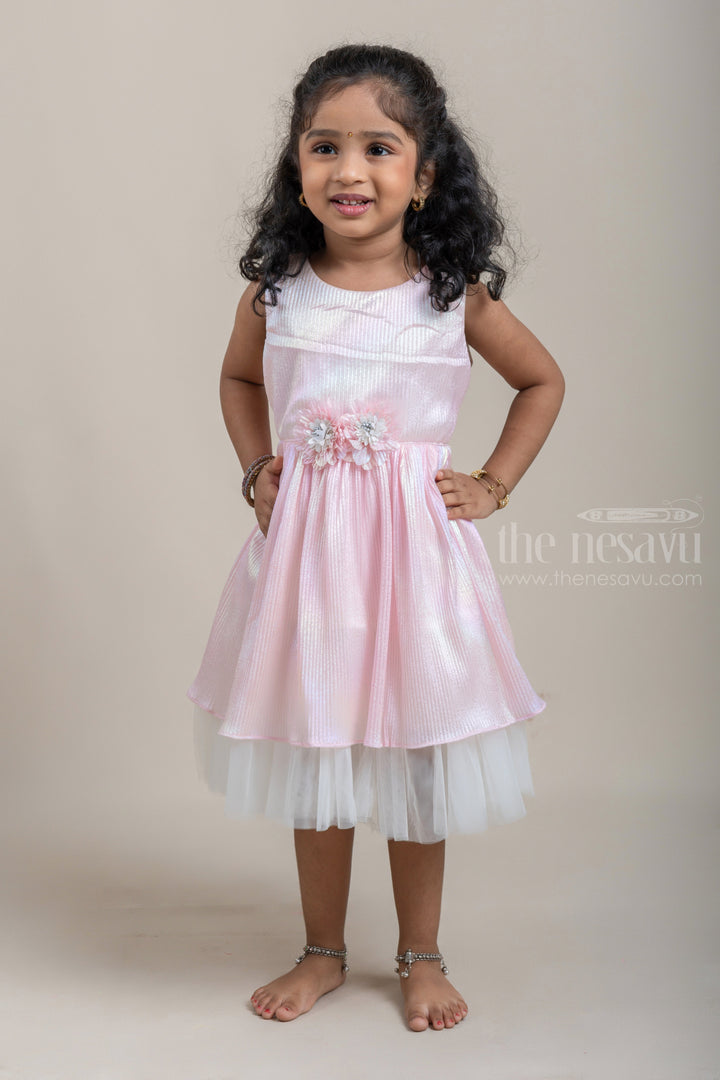The Nesavu Party Frock Pastel Pink Pleated Fancy Pearl Print Party Frock for Babies psr silks Nesavu 16 (1Y) / Pink / Satin PF122B