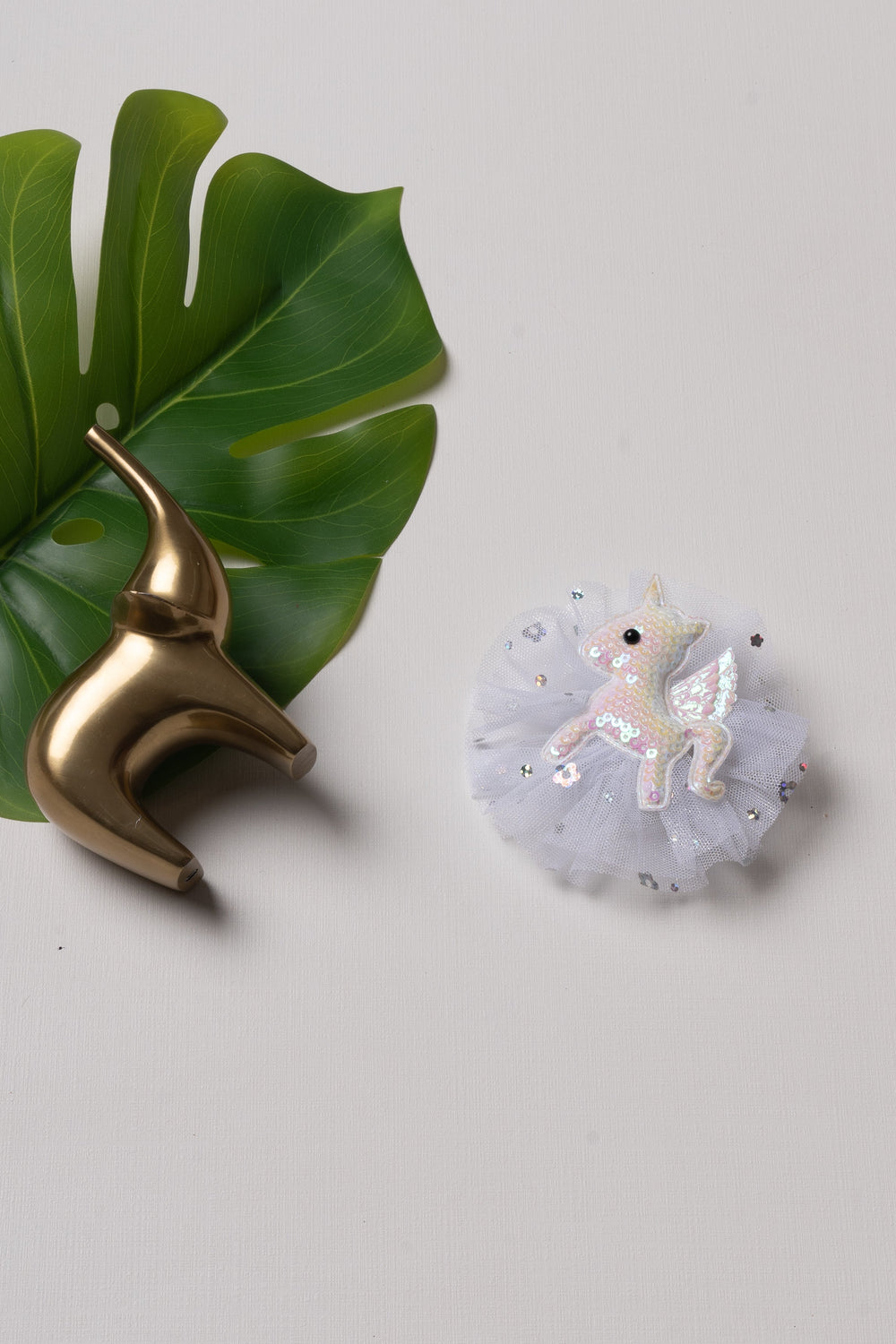 The Nesavu Hair Clip Pastel Pink Sequin Unicorn Hair Clip with Shimmering Tulle Accent Nesavu White JHCL64D Pastel Pink Sequin Unicorn Clip | Kids Shimmering Tulle Hair Accessory | The Nesavu