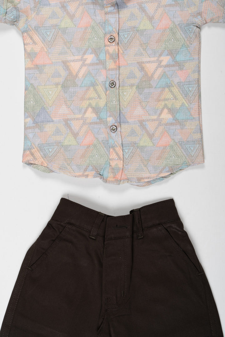 The Nesavu Boys Casual Set Pastel Prism Boys Casual Shirt and Shorts Ensemble Nesavu Shop Boys Pastel Geometric Shirt Sets | Casual Outfits for Boys Online | The Nesavu