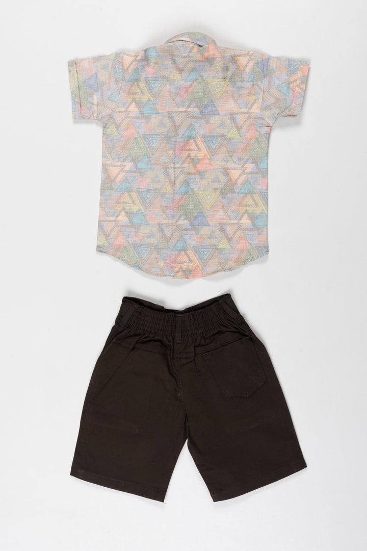 The Nesavu Boys Casual Set Pastel Prism Boys Casual Shirt and Shorts Ensemble Nesavu Shop Boys Pastel Geometric Shirt Sets | Casual Outfits for Boys Online | The Nesavu