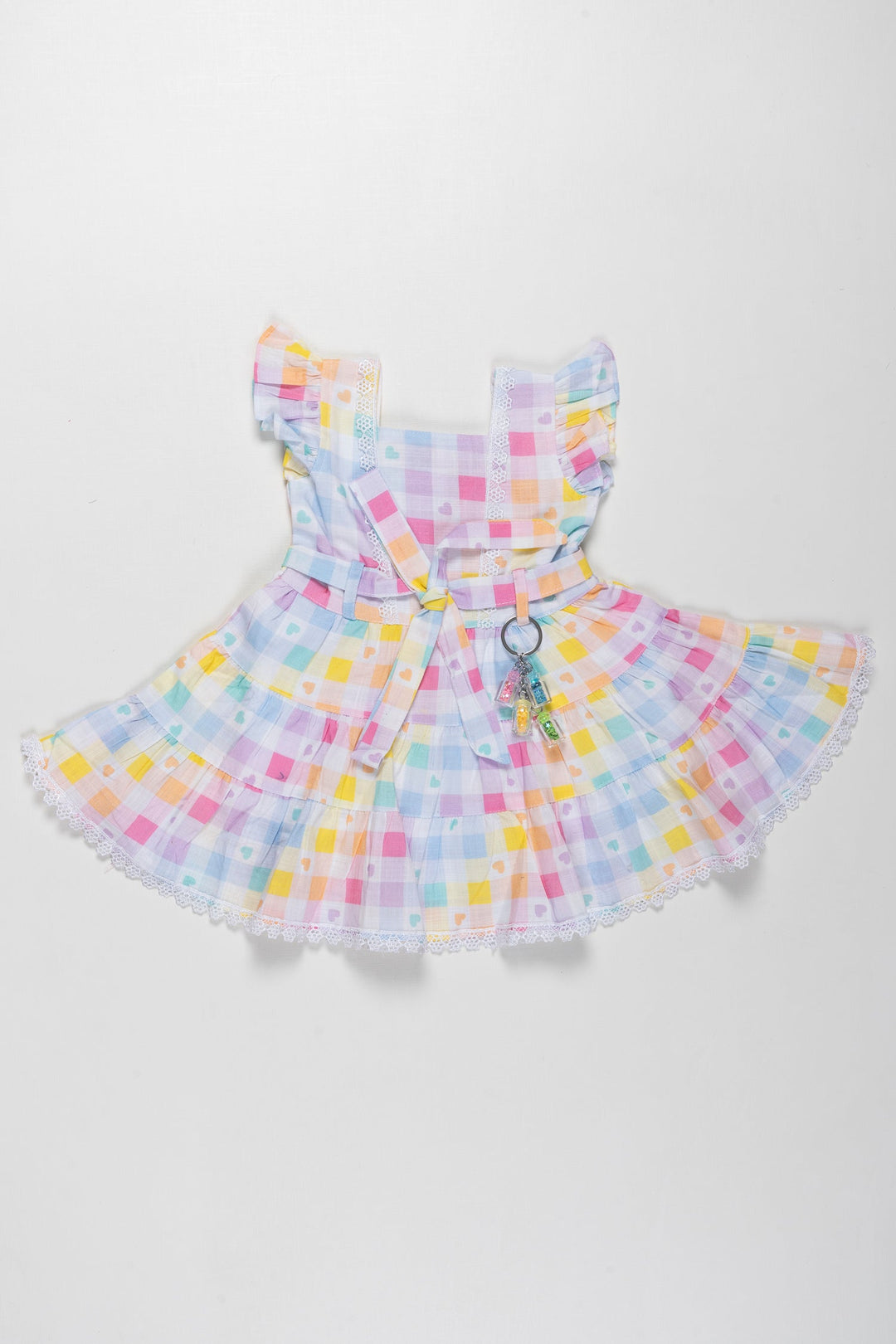 The Nesavu Girls Cotton Frock Pastel Rainbow Checkered Cotton Frock with Hearts for Girls Nesavu 14 (6M) / multicolor / Cotton GFC1286A-14 Colorful Heart Print Cotton Frock for Girls | Designer Daily Wear Dress | The Nesavu