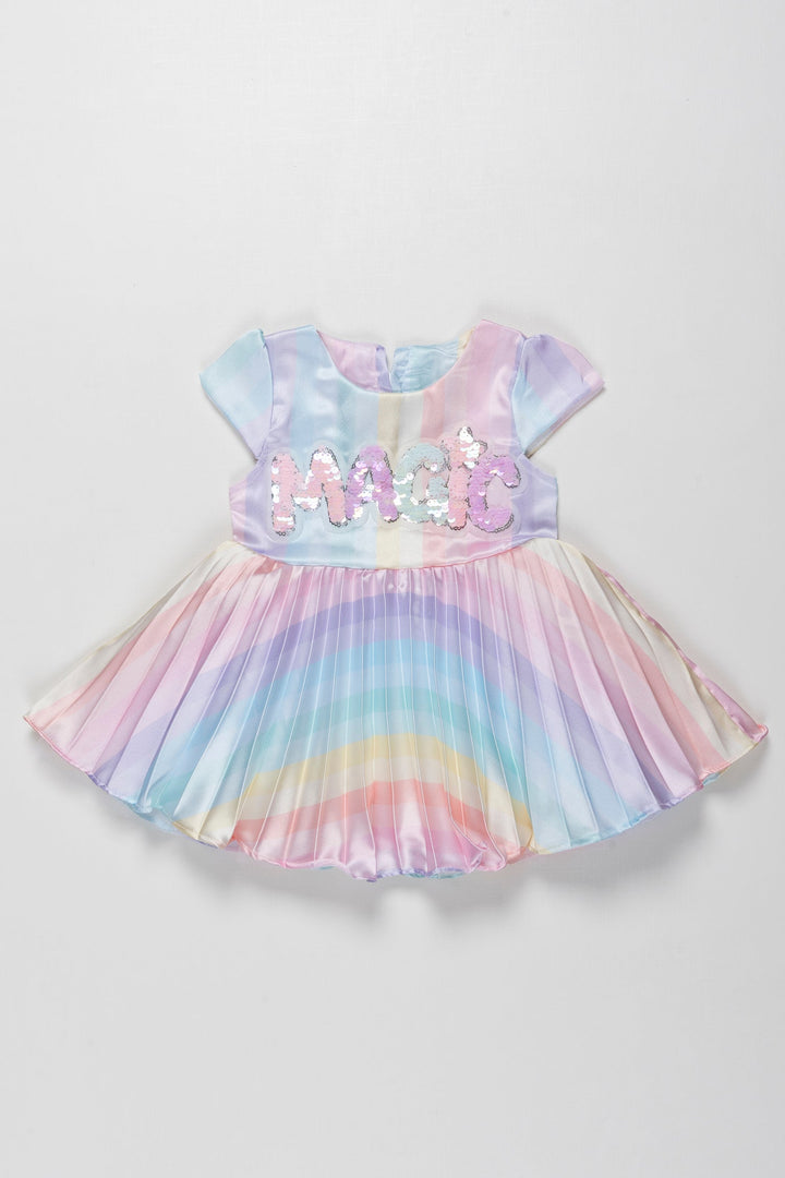 The Nesavu Baby Fancy Frock Pastel Rainbow Magic Sequin Dress for Baby Girls Nesavu 14 (6M) / multicolor / Organza BFJ520A-14 Pastel Sequined Newborn Dress | Infant Magic Party Wear | The Nesavu