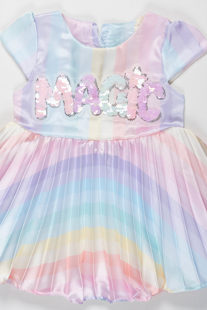 The Nesavu Baby Fancy Frock Pastel Rainbow Magic Sequin Dress for Baby Girls Nesavu Pastel Sequined Newborn Dress | Infant Magic Party Wear | The Nesavu