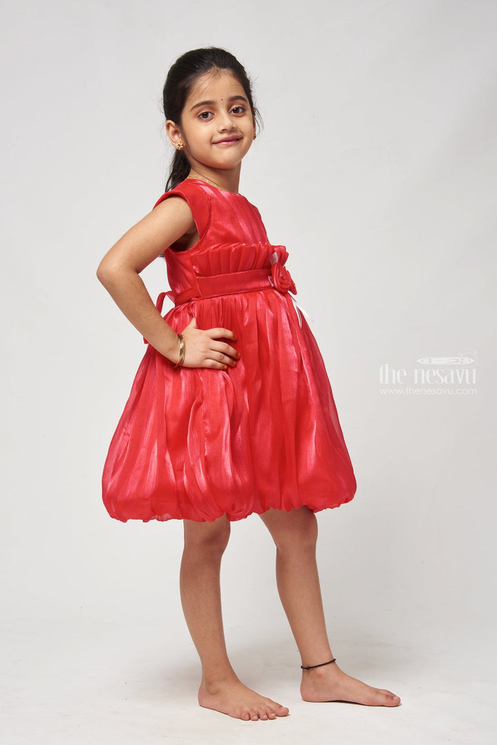 The Nesavu Girls Fancy Frock Pastel Shades A-line Silhouette Frock with Bow Accents and Sheer Overlay Nesavu Knee-length Pageant Dress For Girls - Photoshoot Ready | The Nesavu