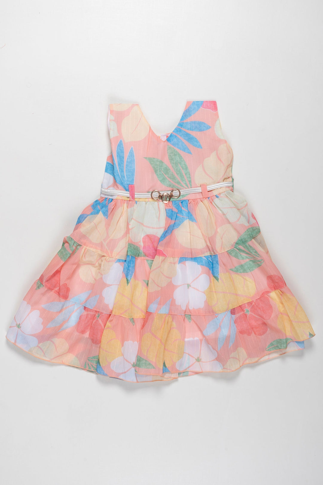 The Nesavu Girls Fancy Frock Pastel Watercolor Floral Girls Dress with Cinched Waist - Perfect for Sunny Days Nesavu Pastel Floral Dresses for Girls | Light & Airy Summer Styles | The Nesavu