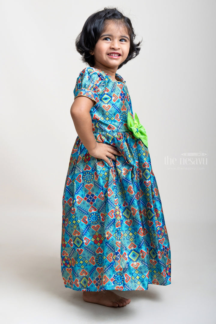 The Nesavu Silk Gown Patola Printed Blue Anarkali With Bow Embellishment For Girls Nesavu Silk Cotton Anarkali For Baby Girls | Ethnic Wear Dresses | The Nesavu