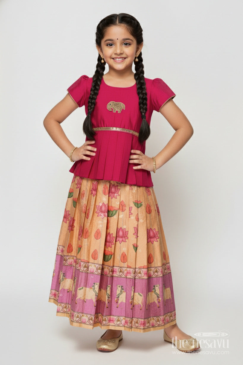 The Nesavu Pattu Pavadai Pattu Pavadai for Baby Girl’s First Festival or Traditional Ceremony Nesavu 18 (2Y) / Red GPP350A-18 Nesavu baby girl pattu pavadai chanderi yoke traditional festivals naming ceremonies