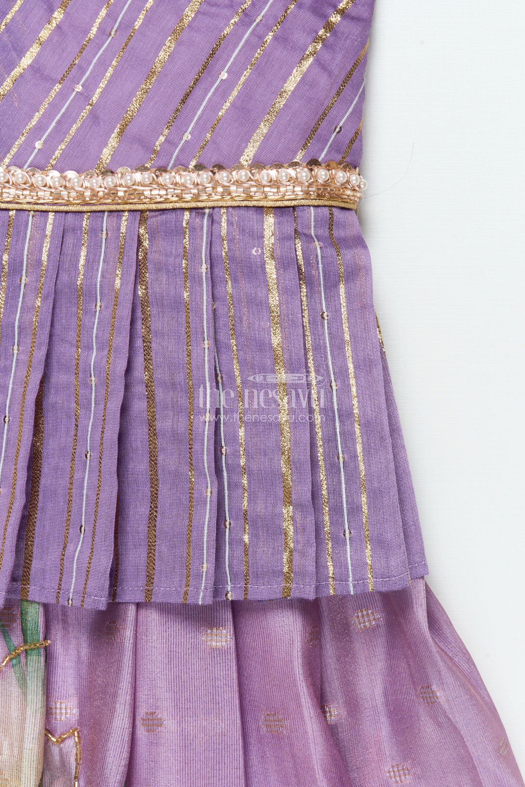 The Nesavu Pattu Pavadai Pattu Pavadai for Toddler Girl with Banaras Silk Yoke for Weddings and Festivals Nesavu Nesavu toddler girl pattu pavadai with Banaras silk yoke and semi Banaras skirt for weddings and festive wear