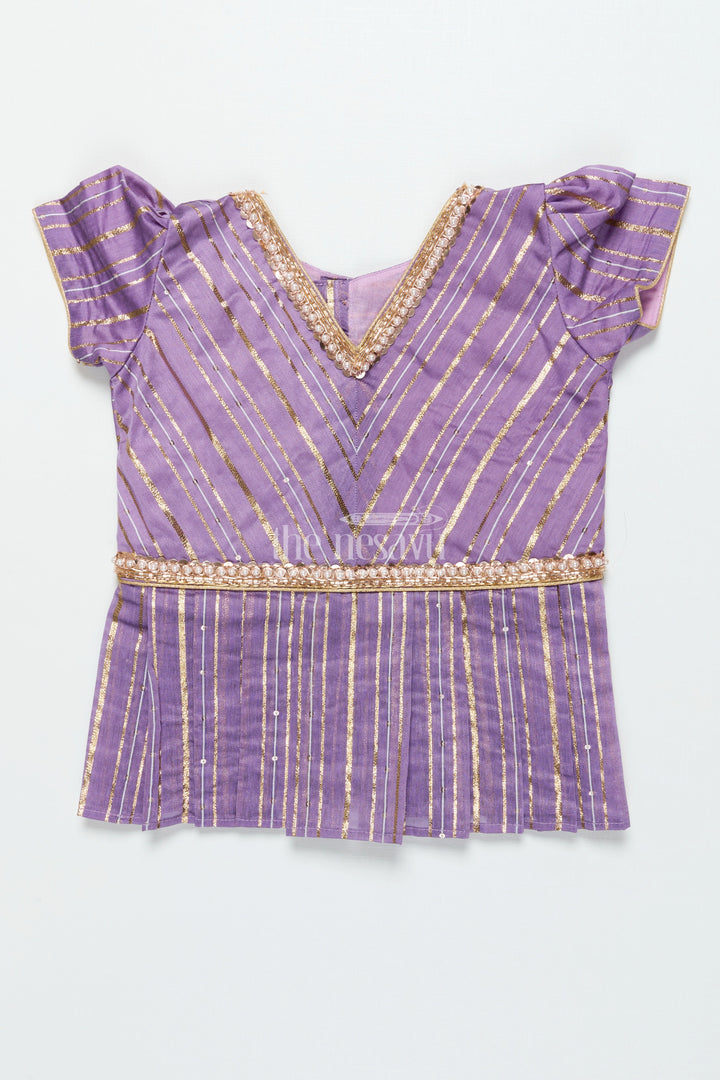 The Nesavu Pattu Pavadai Pattu Pavadai for Toddler Girl with Banaras Silk Yoke for Weddings and Festivals Nesavu Nesavu toddler girl pattu pavadai with Banaras silk yoke and semi Banaras skirt for weddings and festive wear