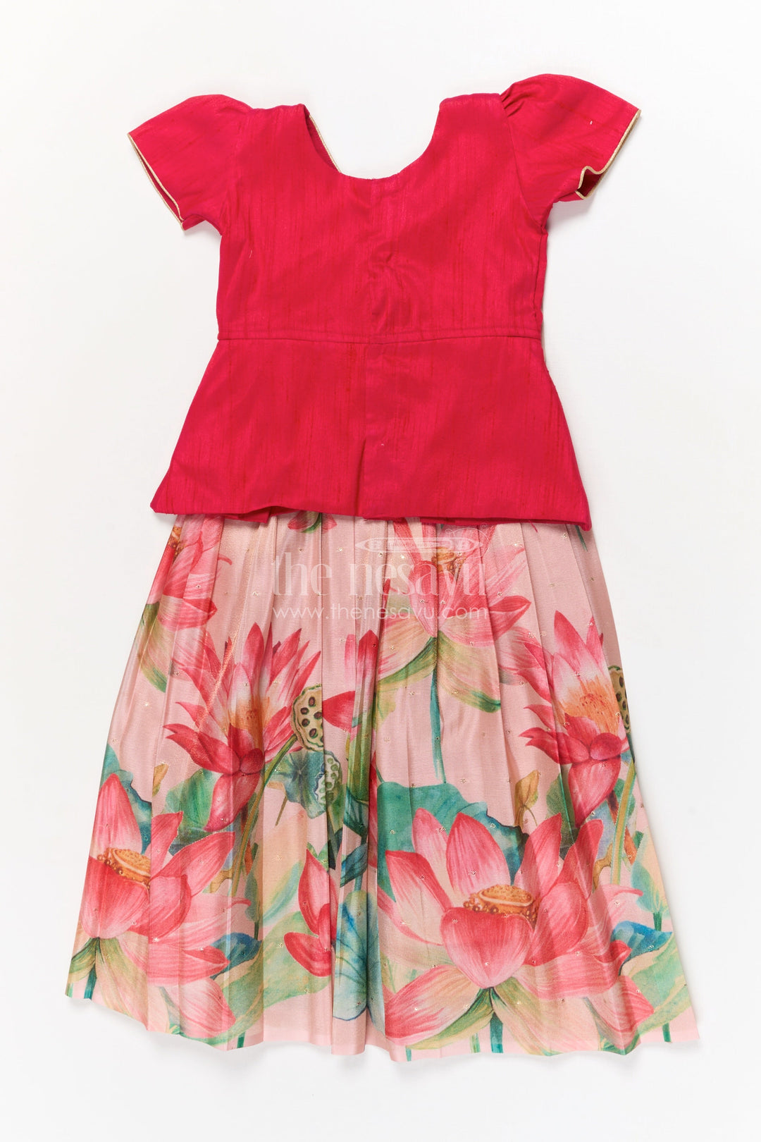 The Nesavu Pattu Pavadai Pattu Pavadai for Toddler Girl with Raw Silk Yoke for Ethnic Family Events Nesavu Nesavu toddler girl pattu pavadai with raw silk yoke and Banaras art silk skirt for festive family gatherings