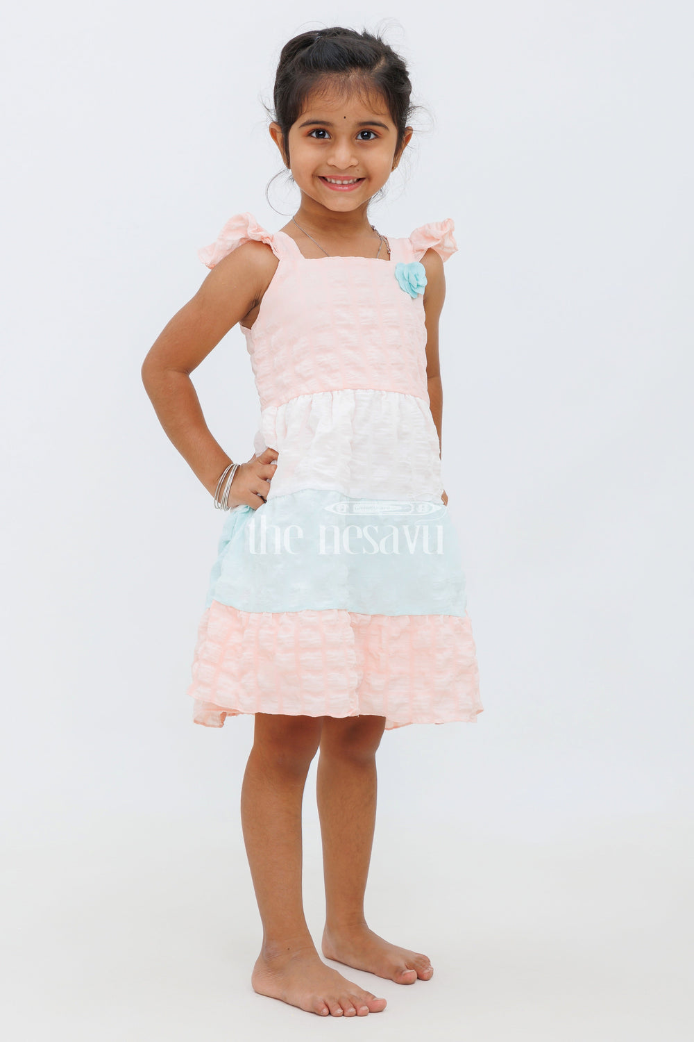 The Nesavu Baby Fancy Frock Peach Blended Popcorn Fabric Baby Frock with Floral Chest Design for Girls Nesavu Peach Blended Popcorn Fabric Baby Frock with Floral Chest Design for Girls Nesavu