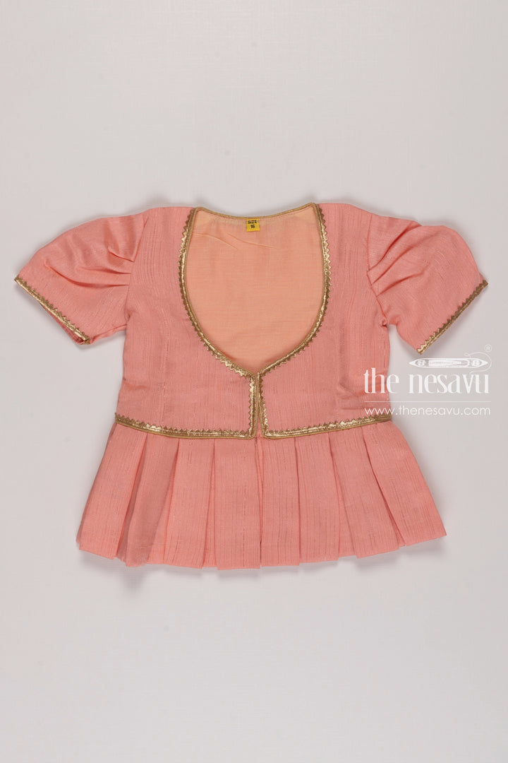 The Nesavu Girls Silk Gown Peach Blossom: Elegant Floral Peplum Anarkali Dress for Girls Nesavu Girls Peach Floral Peplum Dress | Modern with Traditional | The Nesavu