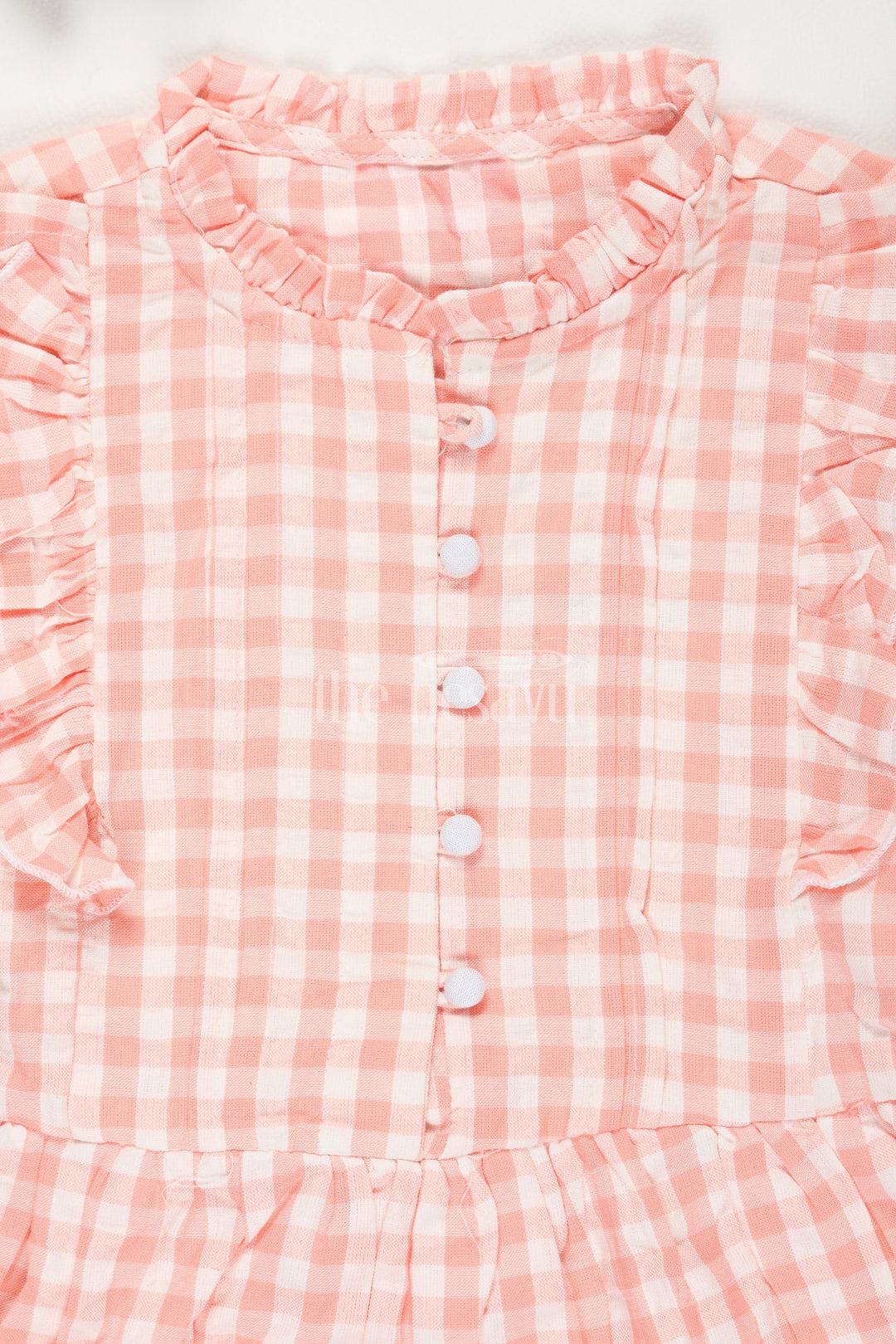 The Nesavu Girls Cotton Frock Peach Checked Cotton Frock with Ruffles for Girls Nesavu Peach Checked Cotton Frock with Ruffles for Girls Nesavu