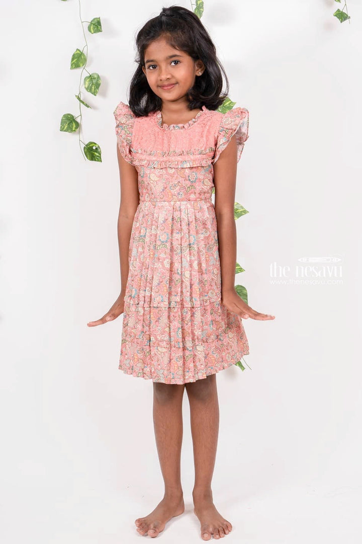 The Nesavu Girls Cotton Frock Peach Pink Knife-Pleated Cotton Party Wear For Baby Girls Nesavu Salmon / 16 (1Y) / Viscose GFC844-16 Shop Cotton Gowns For Girls | Designer Yoke Cotton Frocks | The Nesavu