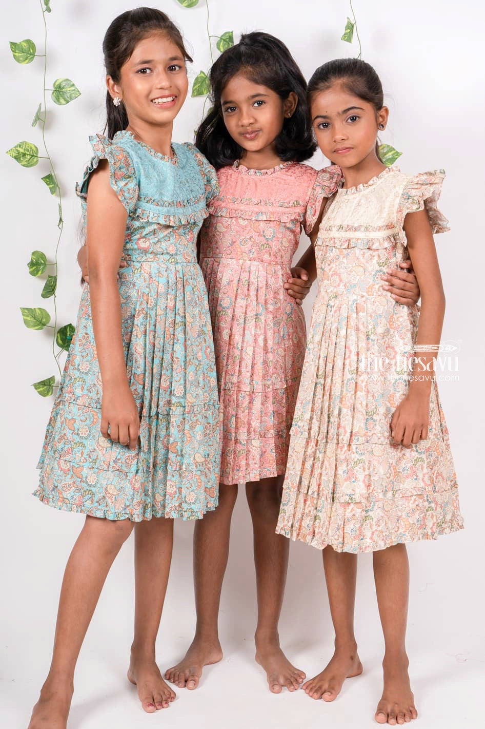The Nesavu Girls Cotton Frock Peach Pink Knife-Pleated Cotton Party Wear For Baby Girls Nesavu Shop Cotton Gowns For Girls | Designer Yoke Cotton Frocks | The Nesavu