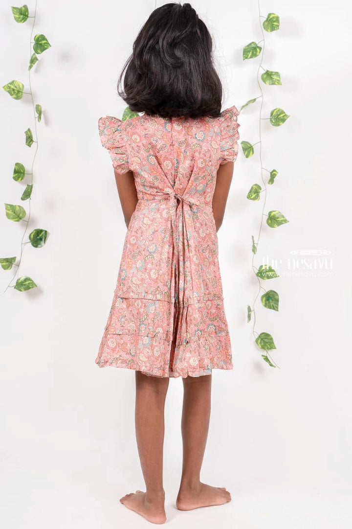 The Nesavu Girls Cotton Frock Peach Pink Knife-Pleated Cotton Party Wear For Baby Girls Nesavu Shop Cotton Gowns For Girls | Designer Yoke Cotton Frocks | The Nesavu