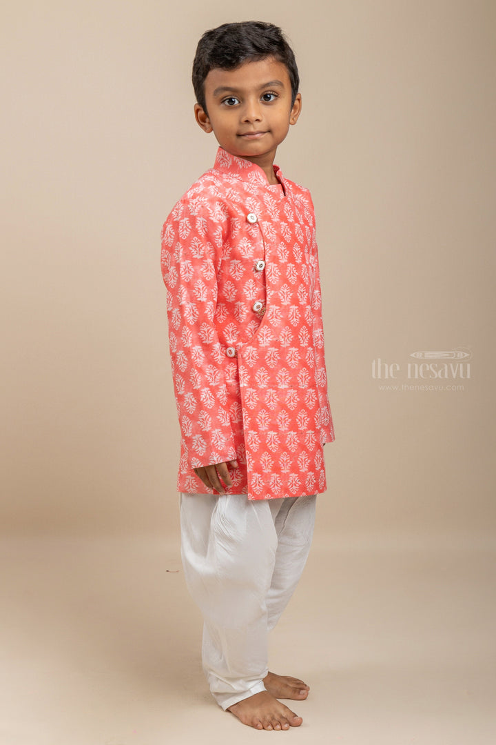 The Nesavu Boys Kurtha Set Peach Pink Side Buttoned Readymade Kurta Wear For Baby Boys Nesavu Top 10 Kurta Design Ideas Online | Stylish Cotton Ethnic For Boys | The Nesavu