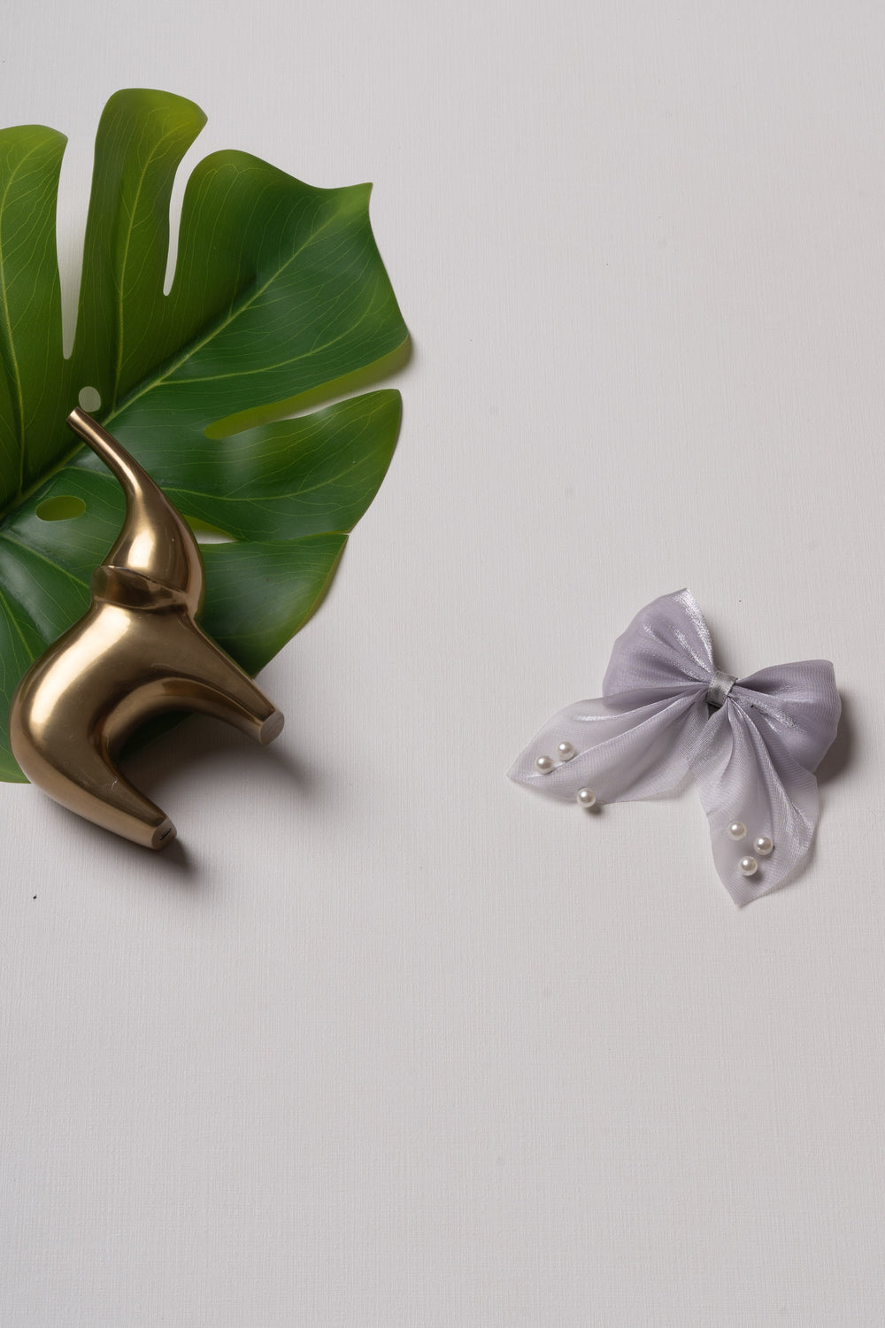 The Nesavu Hair Clip Pearl-Embellished Satin Bow Hair Clip for Elegant Styling Nesavu Gray JHCL76A Elegant Pearl Satin Bow Hair Clip | Timeless Accessory for All Occasions | The Nesavu