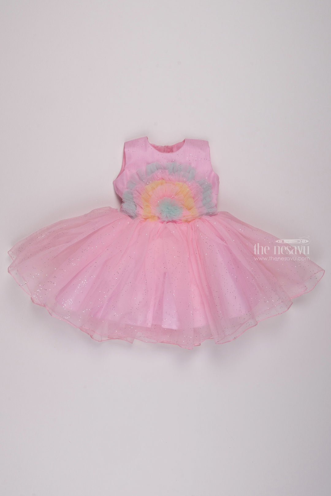 The Nesavu Girls Tutu Frock Petal Pink Parade: Multicolor Layered Party Frock with Vibrant Applique Designs Nesavu Birthday Girl Outfit Frock Selections | Trendy Dresses for Little Girls | The Nesavu
