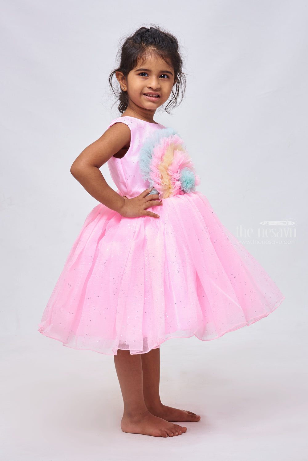 The Nesavu Girls Tutu Frock Petal Pink Parade: Multicolor Layered Party Frock with Vibrant Applique Designs Nesavu Birthday Girl Outfit Frock Selections | Trendy Dresses for Little Girls | The Nesavu