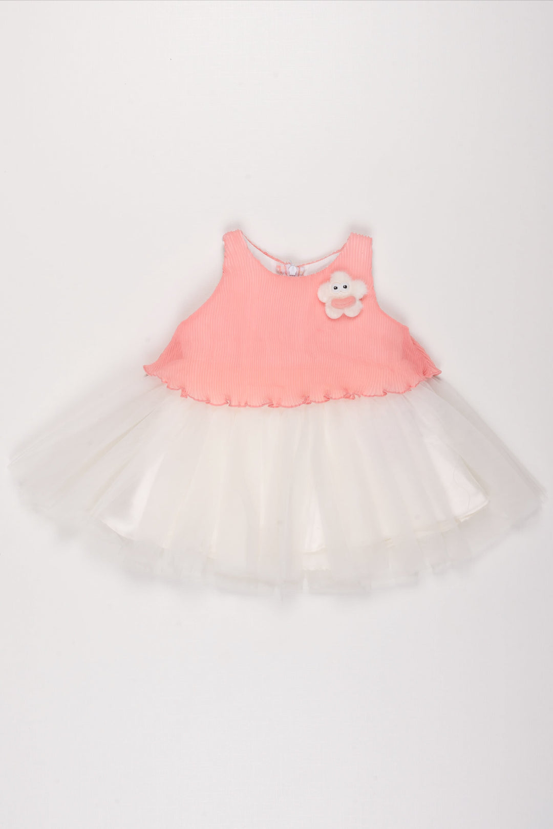 The Nesavu Girls Tutu Frock Pink and White Tulle Party Dress with Charming Accents for Girls Nesavu 12 (3M) / Pink / Plain Net PF170A-12 Girls Pink Tulle Party Dress | White Skirt with Pink Bodice Dress | The Nesavu