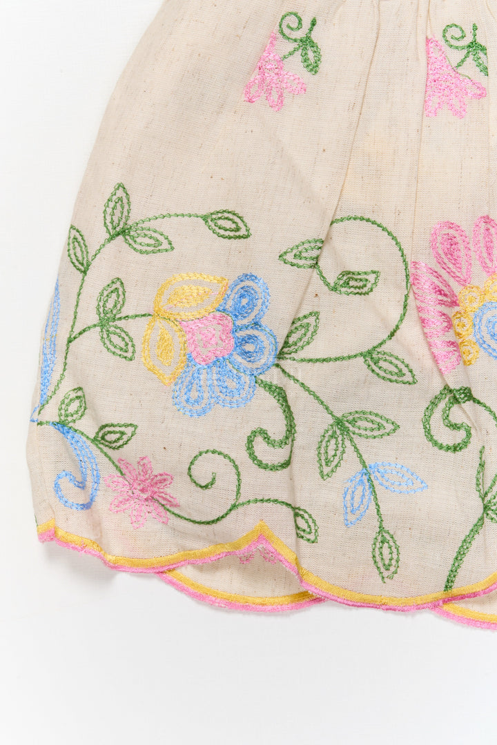 The Nesavu Baby Cotton Frocks Pink Baby Frock with Vibrant Floral Embroidery and Scalloped Hem Nesavu Nesavu pink embroidered baby frock with scalloped hem and floral design