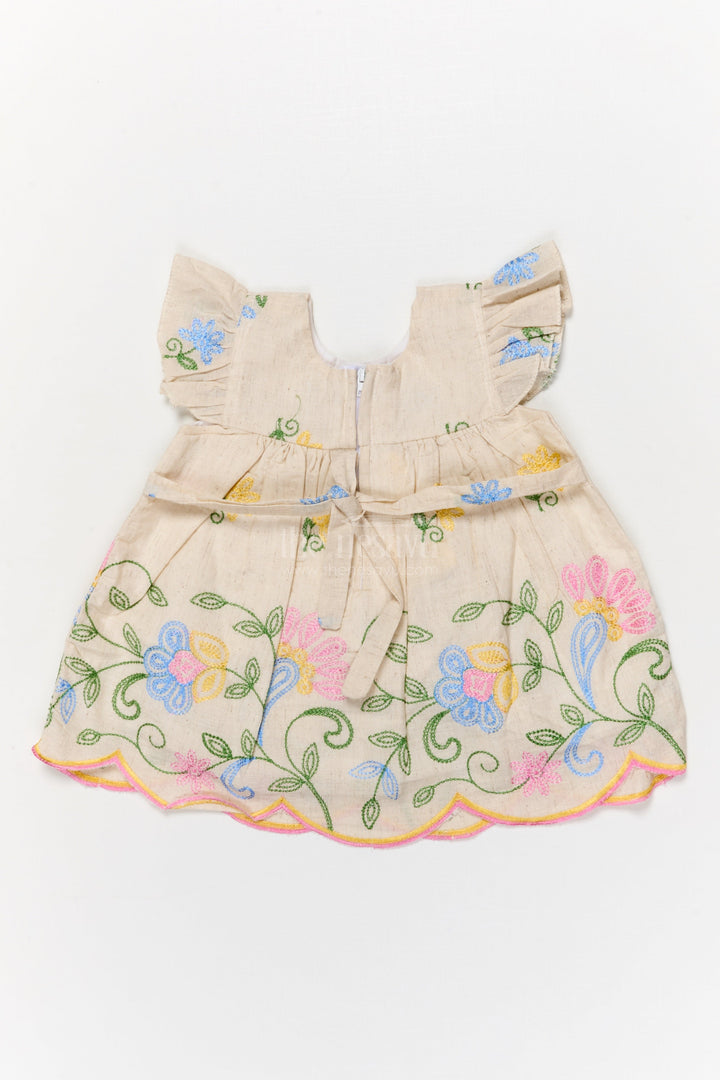 The Nesavu Baby Cotton Frocks Pink Baby Frock with Vibrant Floral Embroidery and Scalloped Hem Nesavu Nesavu pink embroidered baby frock with scalloped hem and floral design
