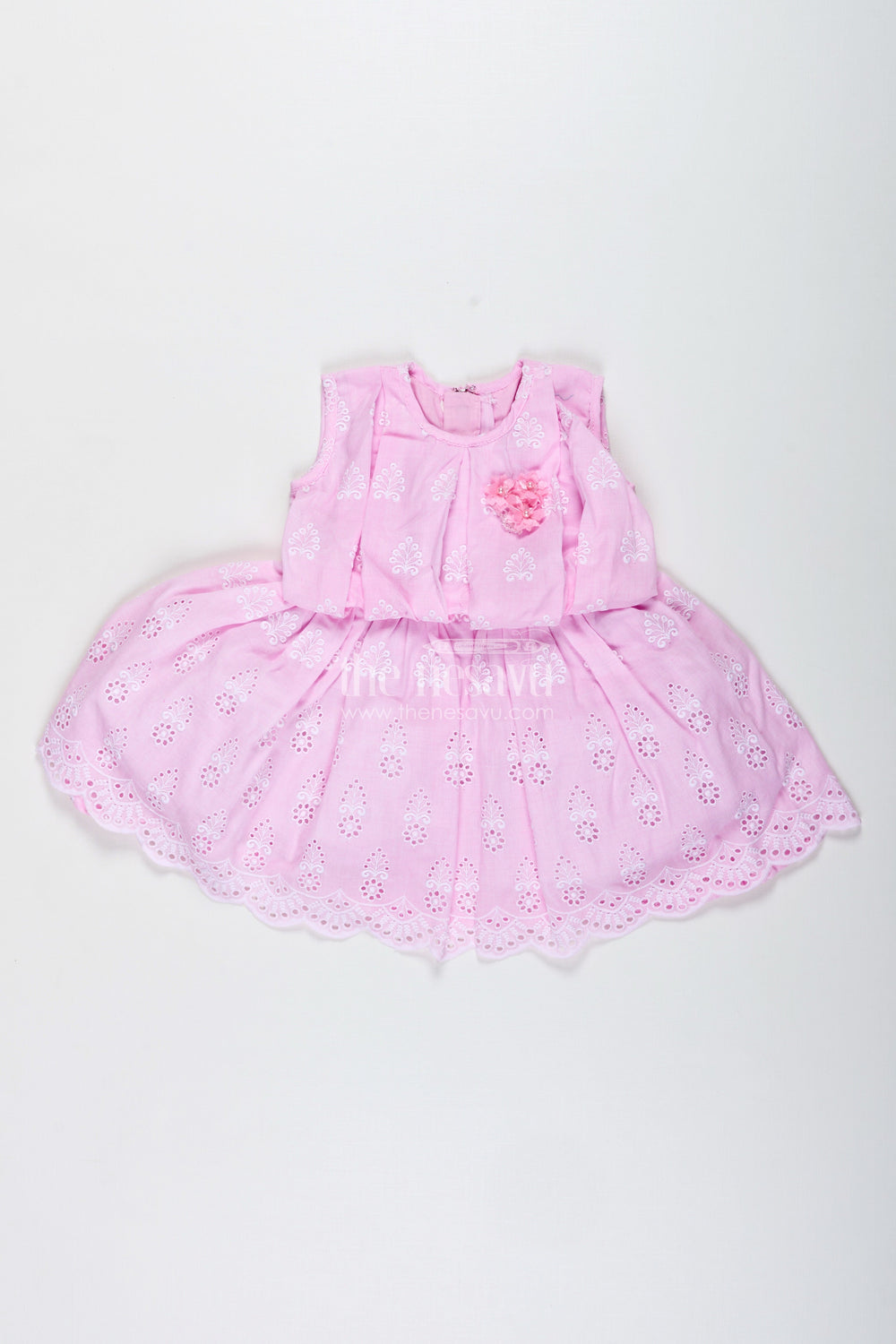 The Nesavu Girls Cotton Frock Pink Baby Girl Frock with Thread Embroidery for Special Occasions Nesavu 16 (1Y) / Pink GFC1798B-16 Nesavu Pink Baby Girl Frock Thread Embroidery Ideal Festive Moments Birthday Parties