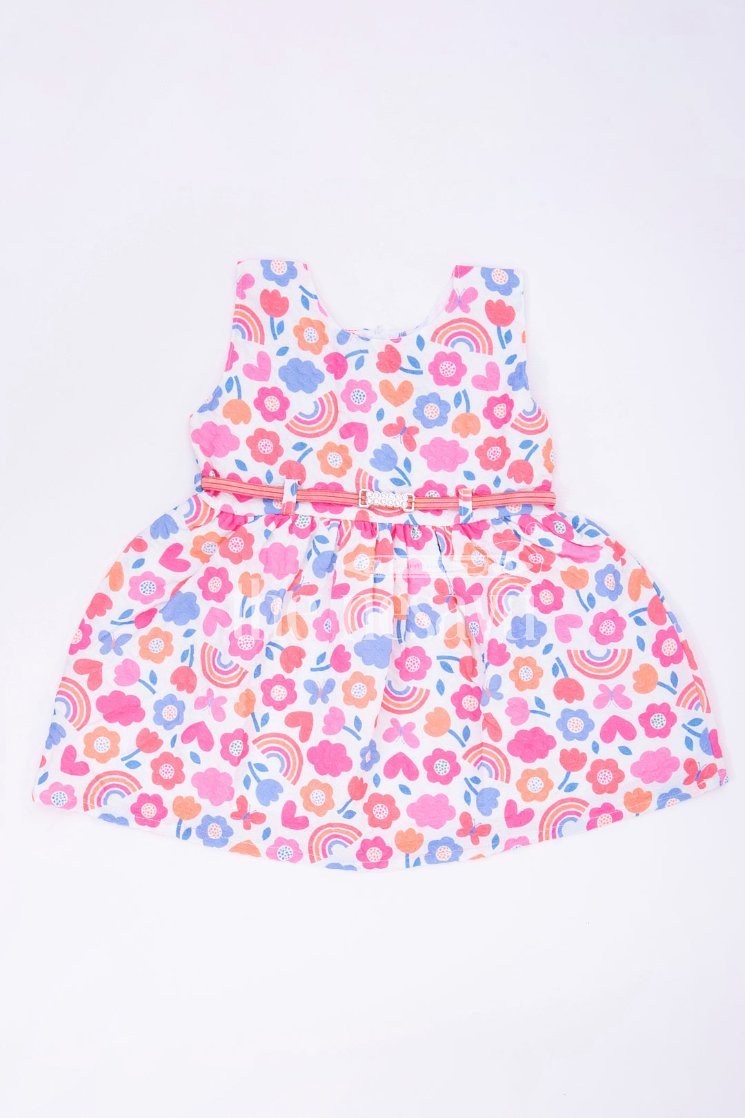 The Nesavu Baby Fancy Frock Pink Base Multicolor Popcorn Print Baby Fancy Frock Nesavu 14 (6M) / multicolor BFJ595A-14 Pink Base Multicolor Popcorn Print Baby Fancy Frock - Nesavu