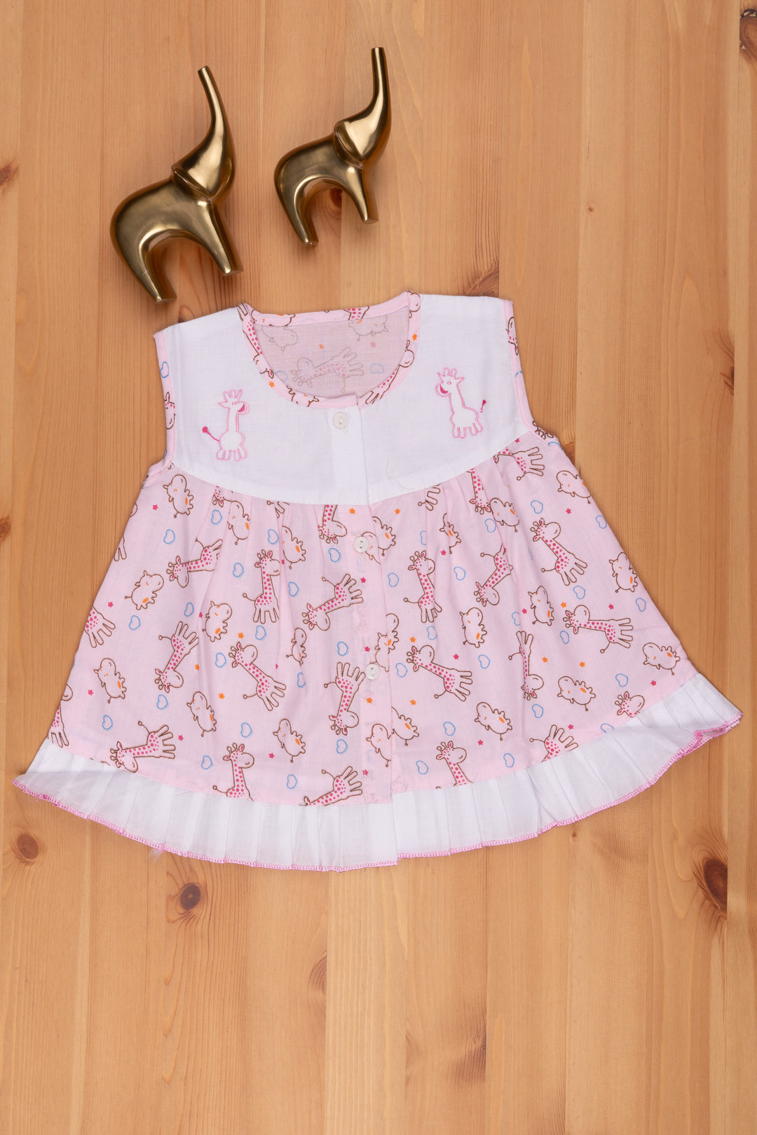 The Nesavu Baby Frock / Jhabla Pink Bliss: Frilled Animal Print Designer Dress Nesavu 12 (3M) / Pink BFJ447B-12 Birthday Frock For baby | Animal Printed Dress For Kids | The Nesavu