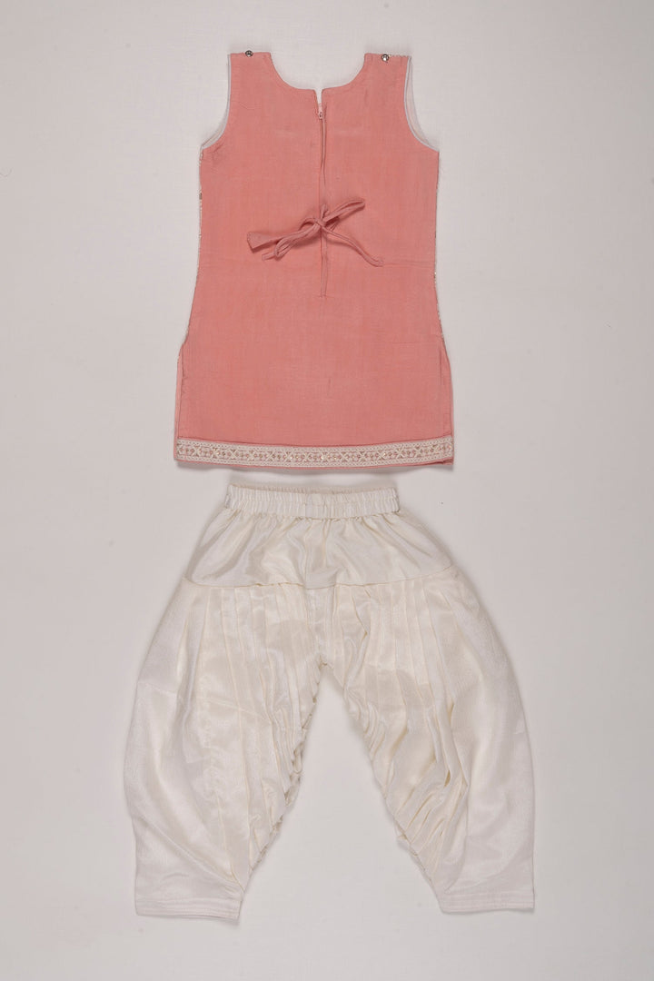 The Nesavu Girls Sharara / Plazo Set Pink Blossom Kurti and Pant Set with Overcoat for Girls Nesavu Pink Kurti Pant Set for Girls with Overcoat | Versatile Kids Ethnic Wear | The Nesavu