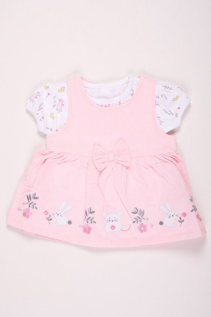 The Nesavu Baby Cotton Frocks Pink Bow Embroidered Baby Girl Dress Nesavu 10 (NB) / Pink BFJ566A-10 Pink Bow Embroidered Baby Girl Dress - Sweet & Comfortable