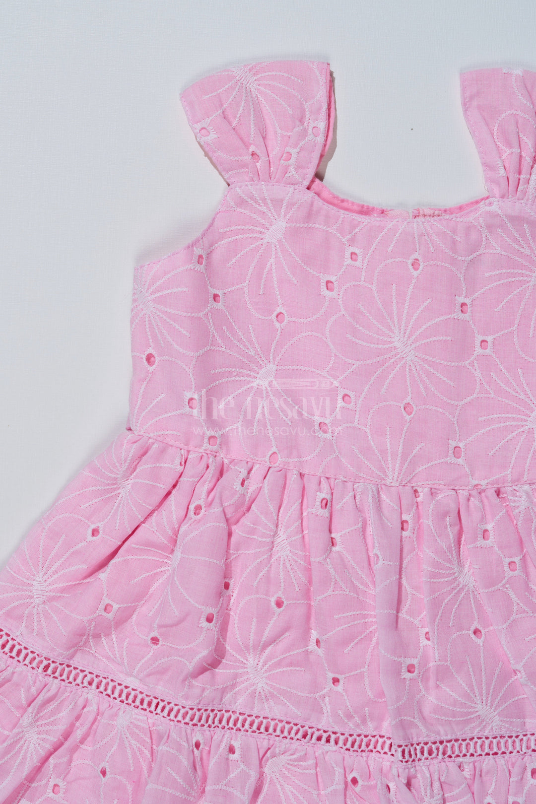 The Nesavu Girls Cotton Frock Pink Casual Short Dress for Girls in Pastel Cotton with Chikankari Embroidery Nesavu Nesavu Pink Casual Short Dress Girls Pastel Cotton Chikankari Embroidery