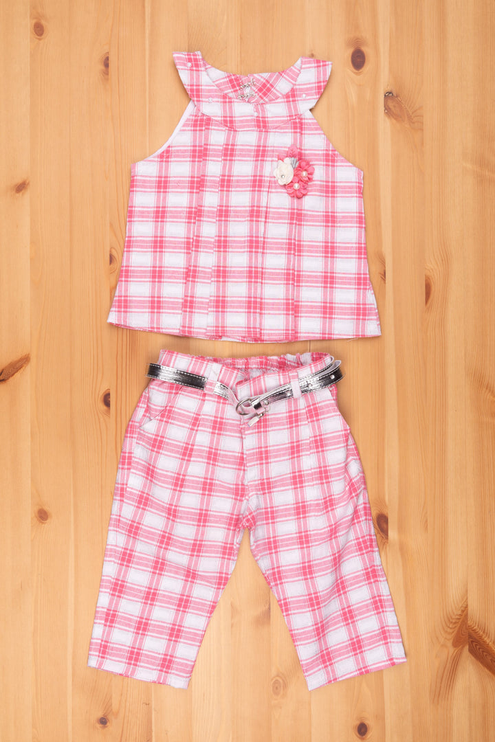 The Nesavu Baby Frock / Jhabla Pink Checkered Halter Ensemble for Little Trendsetters Nesavu Fancy Jumpsuit For Baby Girls | Pink Jumpsuit For Girls | The Nesavu