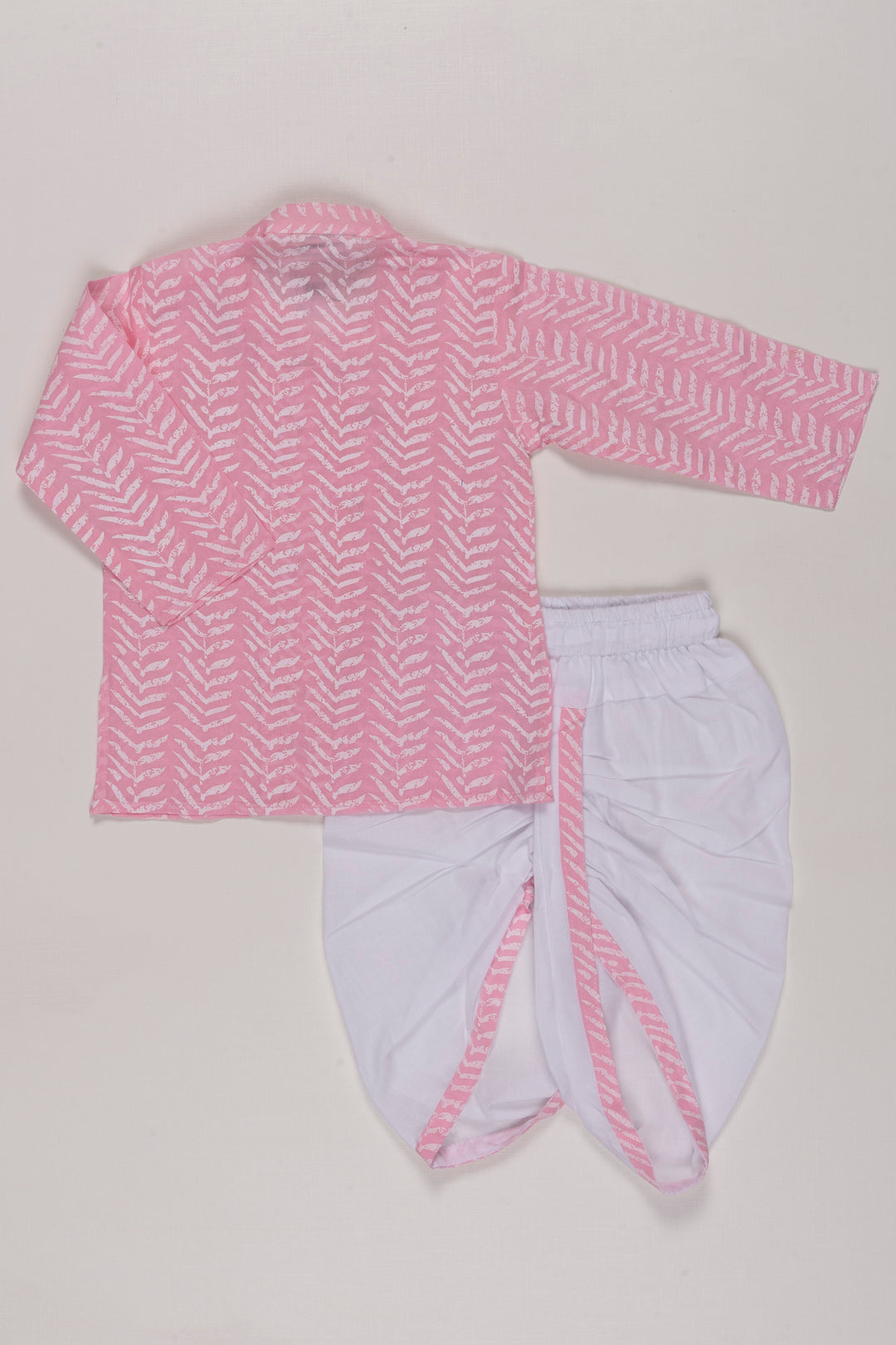 The Nesavu Boys Dothi Set Pink Chevron Kurta with White Dhoti Set for Boys - Traditional Chic Nesavu 10 (NB) / Pink BES501A-10 Boys Pink and White Kurta Dhoti Set | Chevron Pattern | Festive Wear | The Nesavu