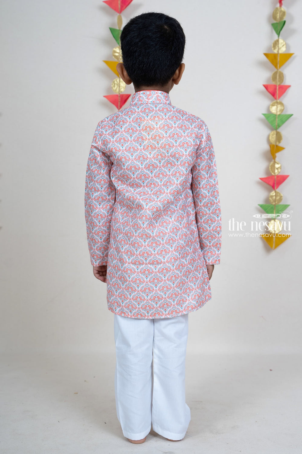 The Nesavu Boys Kurtha Set Pink Chikankari Printed Soft Cotton Readymade Festive Wear Kurta For Baby Boys Nesavu