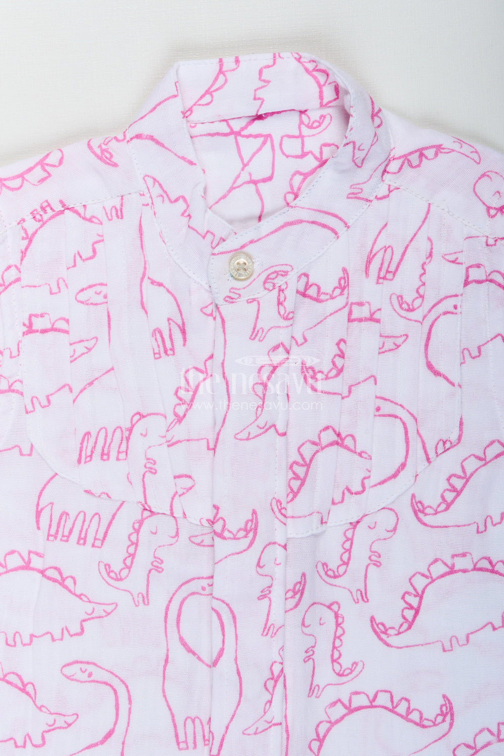The Nesavu Boys Cotton Shirt Pink Dinosaur Print Boys Shirt in Soft Muslin Cotton Birthday Special Nesavu Nesavu Boys Soft Cotton Birthday Shirt Pink Dinosaur Prints Comfortable Fit Kids