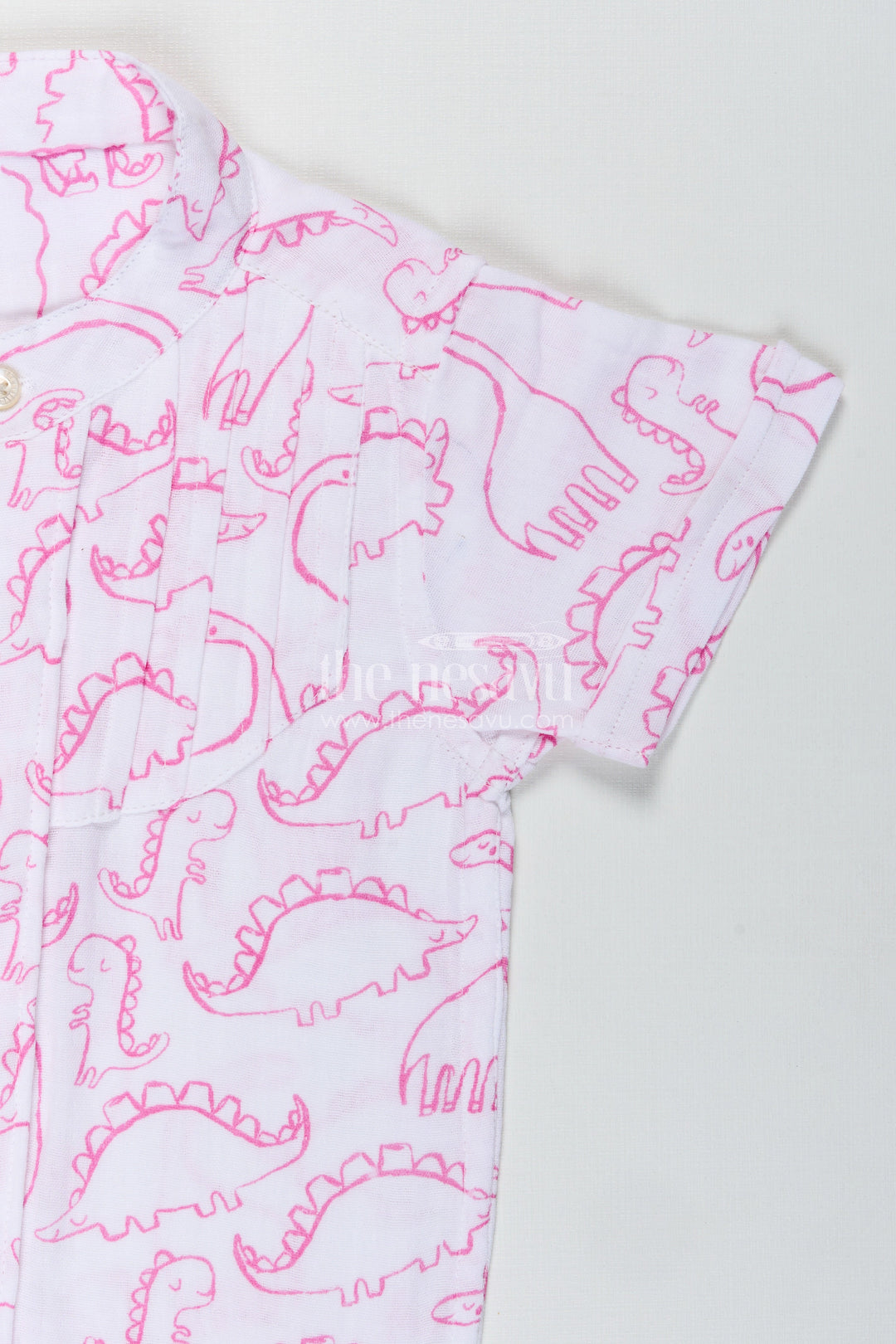 The Nesavu Boys Cotton Shirt Pink Dinosaur Print Boys Shirt in Soft Muslin Cotton Birthday Special Nesavu Nesavu Boys Soft Cotton Birthday Shirt Pink Dinosaur Prints Comfortable Fit Kids