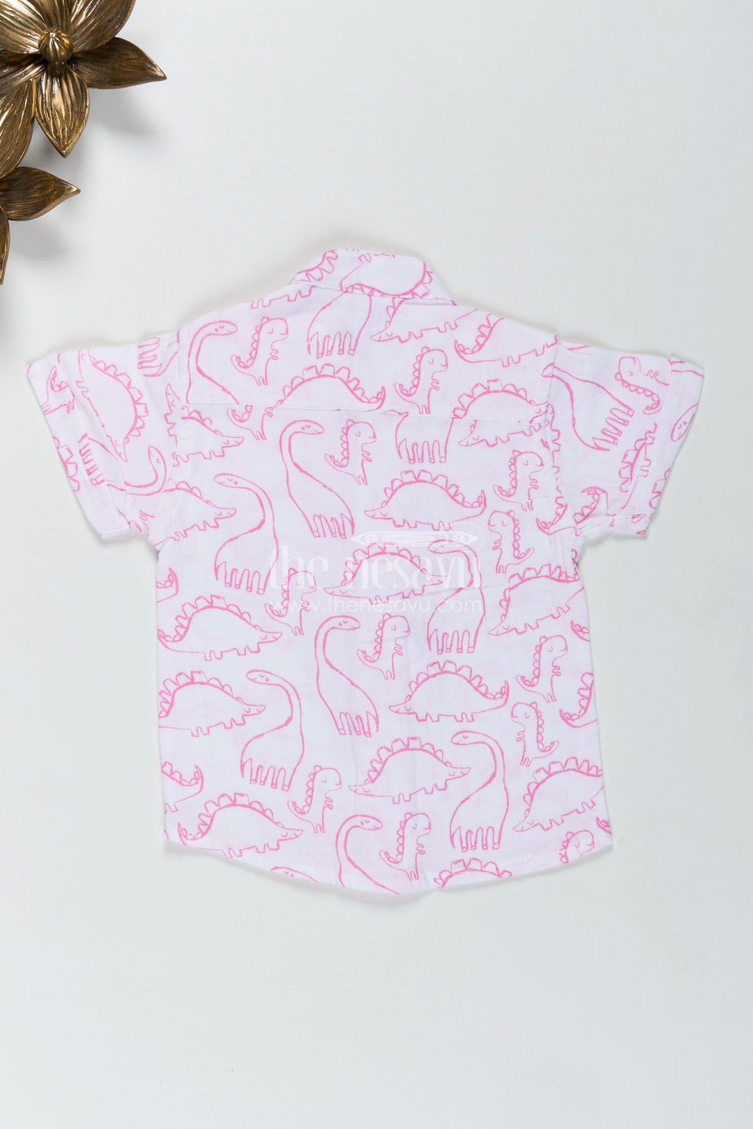 The Nesavu Boys Cotton Shirt Pink Dinosaur Print Boys Shirt in Soft Muslin Cotton Birthday Special Nesavu Nesavu Boys Soft Cotton Birthday Shirt Pink Dinosaur Prints Comfortable Fit Kids