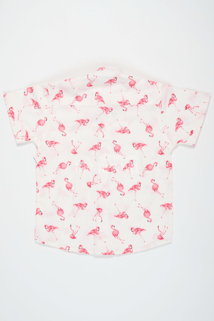 The Nesavu Boys Cotton Shirt Pink Flamingo Print Boys Cotton Shirt with Half Sleeves Stylish and Comfortable Fit Nesavu Pink Flamingo Print Boys Cotton Shirt Nesavu Trendy Half Sleeves Comfortable Wear Casual Outings