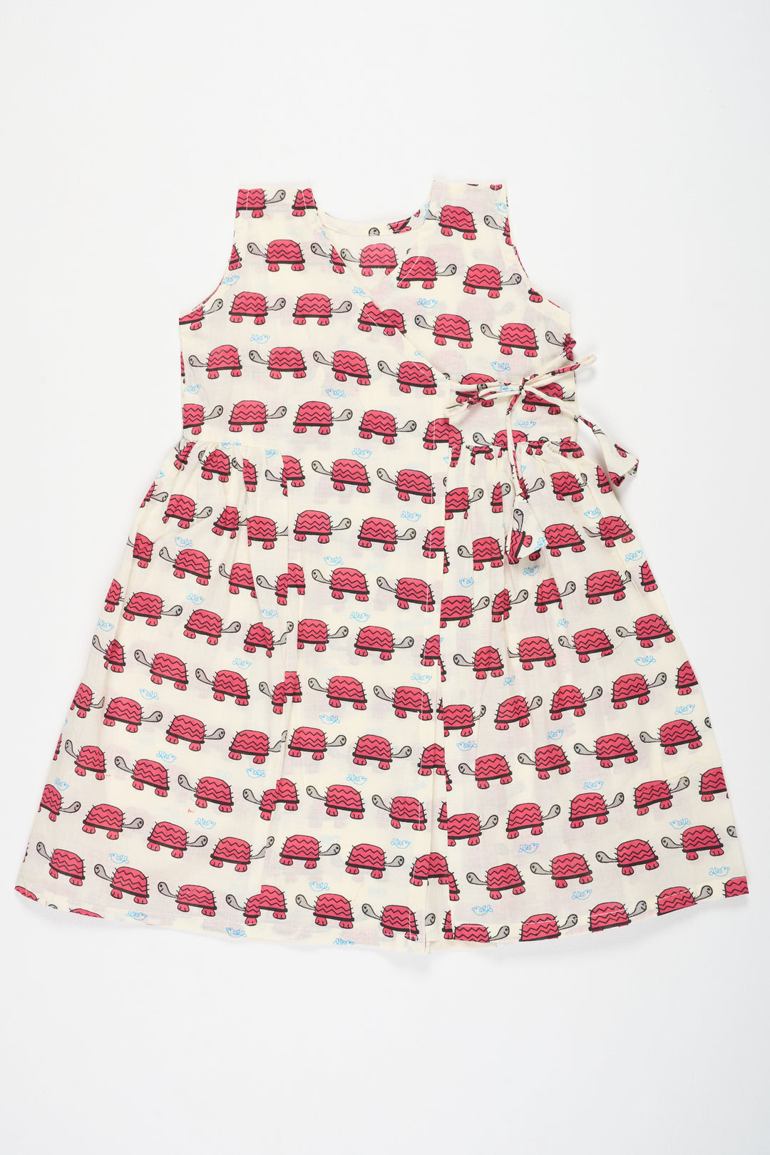 The Nesavu Baby Cotton Frocks Pink Floral Cotton Frock with Tortoise Print for Babies Comfortable and Adorable Design Nesavu 10 (NB) / Pink BFJ686A-10 Nesavu Pink Floral Cotton Baby Frock Tortoise Print Comfortable Cute Outfit