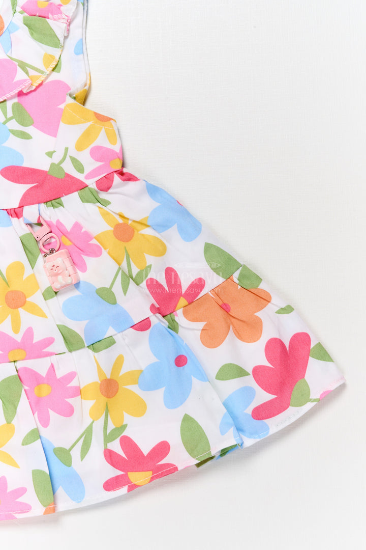 The Nesavu Baby Cotton Frocks Pink Floral Digital Print Baby Frock with Ruffle Neckline Nesavu Nesavu pink floral cotton frock with ruffle and digital print for baby girls