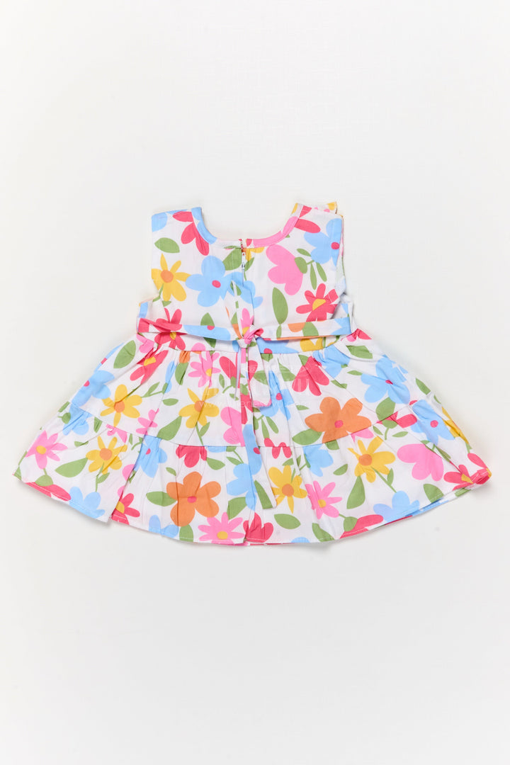 The Nesavu Baby Cotton Frocks Pink Floral Digital Print Baby Frock with Ruffle Neckline Nesavu Nesavu pink floral cotton frock with ruffle and digital print for baby girls