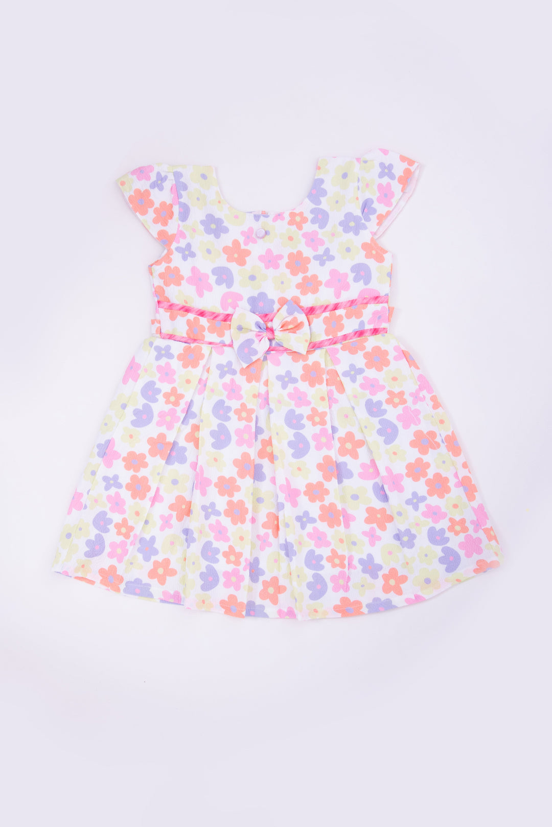 The Nesavu Girls Fancy Frock Pink Floral Print Popcorn Fabric Frock for Girls  Nesavu Nesavu 20 (3Y) / Pink GFC1379A-20 Pink Floral Print Popcorn Fabric Frock for Girls - Nesavu