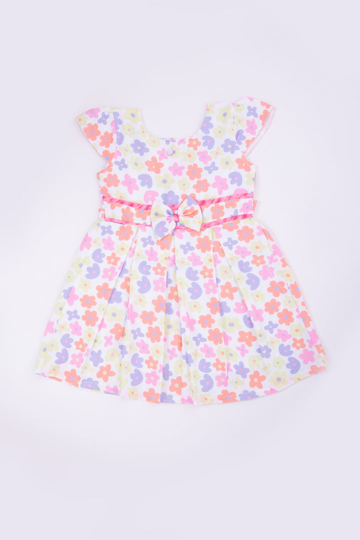 The Nesavu Girls Fancy Frock Pink Floral Print Popcorn Fabric Frock for Girls  Nesavu Nesavu 20 (3Y) / Pink GFC1379A-20 Pink Floral Print Popcorn Fabric Frock for Girls - Nesavu