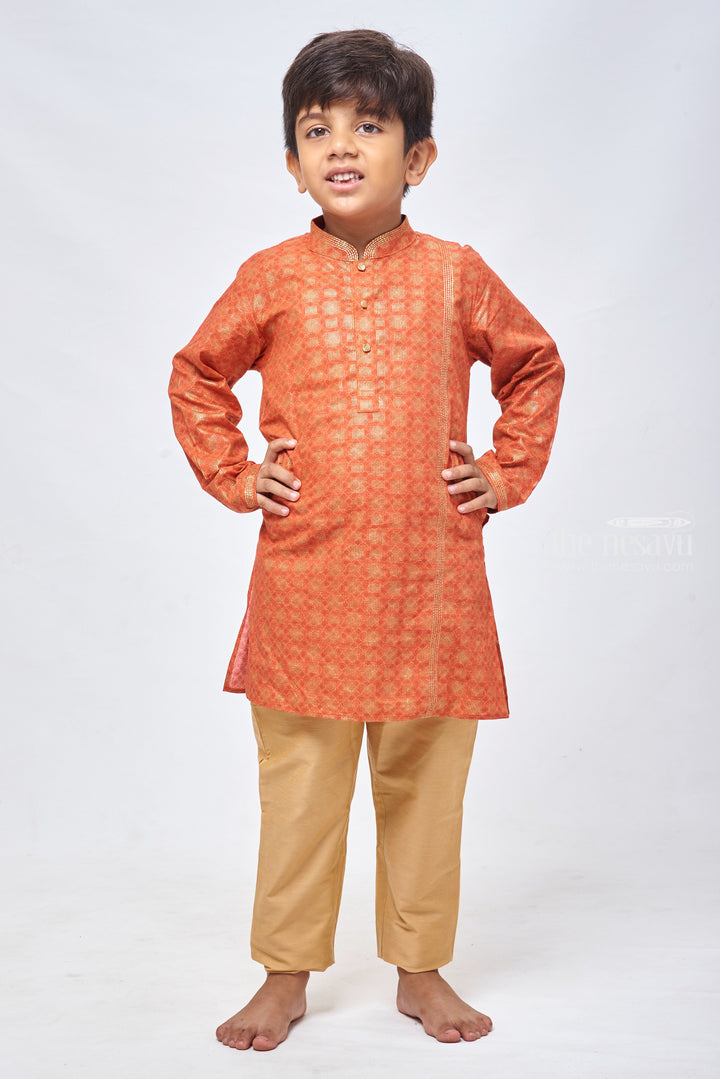 The Nesavu Boys Kurtha Set Pink Geometric Delight Kurtha Boys Ethnic Wear For Diwali Nesavu 14 (6M) / Pink / Cotton BES370A-14 Festive Ethnic and Traditional weat for Boys | Boys Ethnic Kurta and Pant Set | The Nesavu